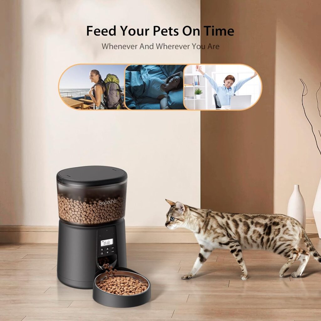 Espelho Automatic Cat Feeder - Timed Automatic Cat Food Dispenser with 10s Voice Record, Desiccant Bag, 3.5L Auto Pet Feeder for Cats and Small Dogs, Up to 20 Portions 6 Meals Per Day