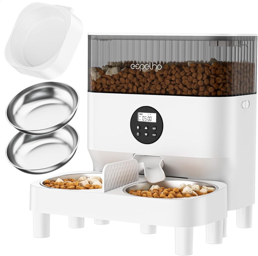 Espelho Elevated Automatic Cat Feeders - 5L Timed Cat Food Dispenser with Single Bowl  Double Bowls, 10s Meal Call Programmable Pet Feeder with 2 Stainless Steel Bowls for Cats  Dogs