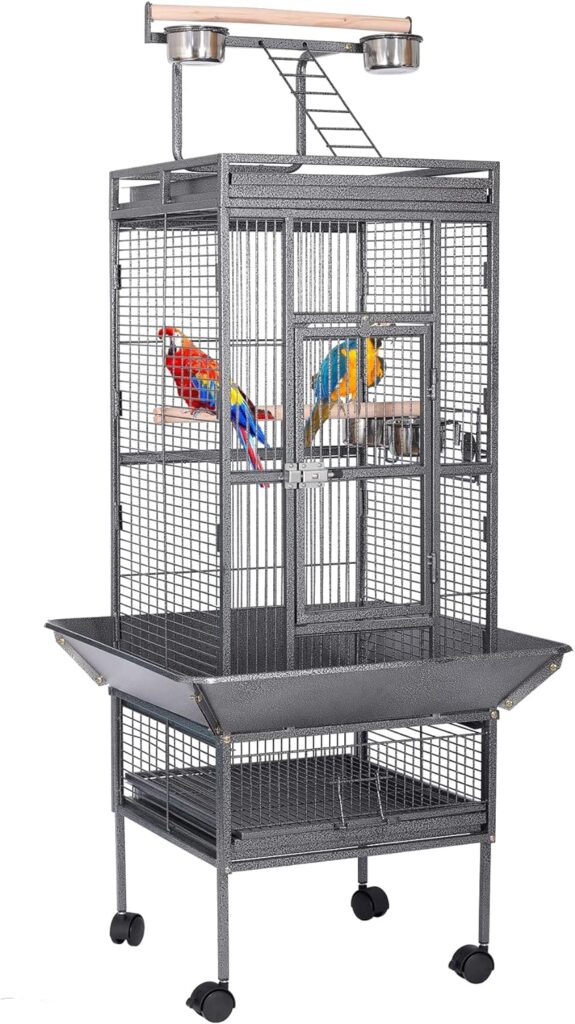 HSM 63 Inch Wrought Iron Large Bird Flight Cage with Rolling Stand for African Grey Parrot Cockatiel Sun Parakeet Conure Lovebird Canary…