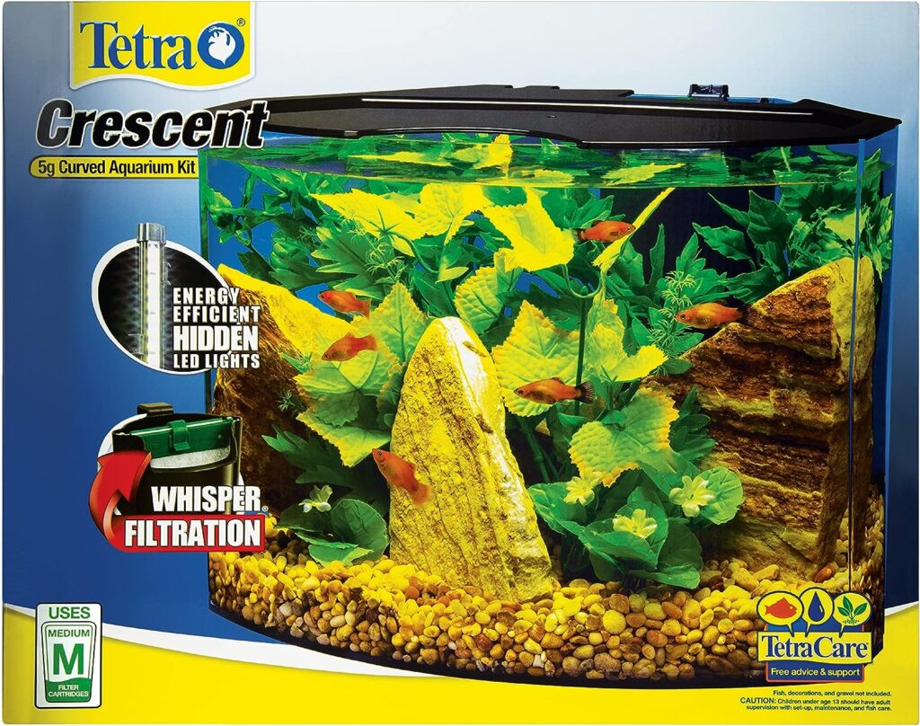 Tetra Crescent aquarium Kit 5 Gallons, Curved-Front Tank With LEDs,black