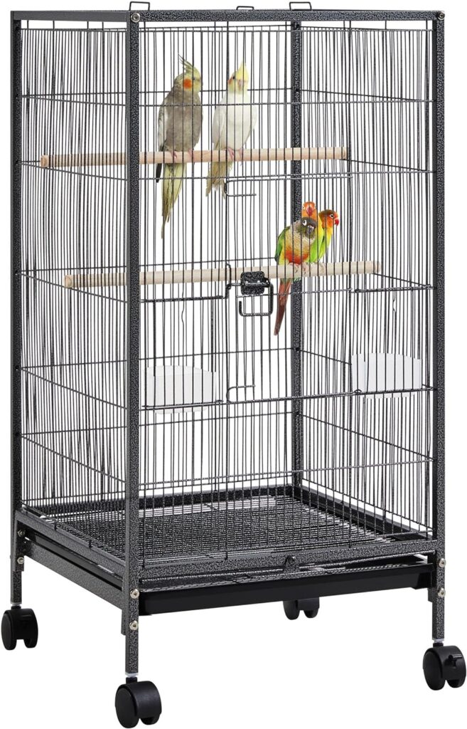 Yaheetech 40 Inch Wrought Iron Bird Cage Open-Top Parrot Cage with Rolling Stand for Parakeets Cockatiels Budgies Parrotlets Lovebirds Canary Small-Sized Birds Parrots