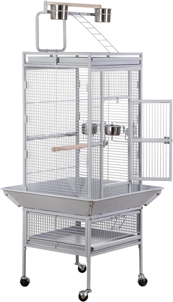 ZENY 61-inch Playtop Parrot Bird Cages, Wrought Iron Large Birdcage with Rolling Stand for Parakeet Cockatiels Quaker Conure Lovebird Finch Canary Small Medium Parrot Cage Birdcage (Black)