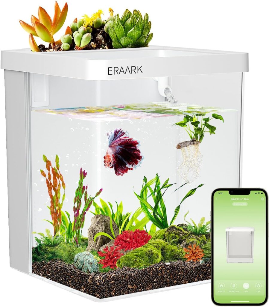 1.5 Gallon Betta Fish Tank self Cleaning, Smart Aquarium kit Supports Bluetooth, Fish Tank with Filter LED Light, Water Pump, Fish Tank Starter Kits, Fish Bowl