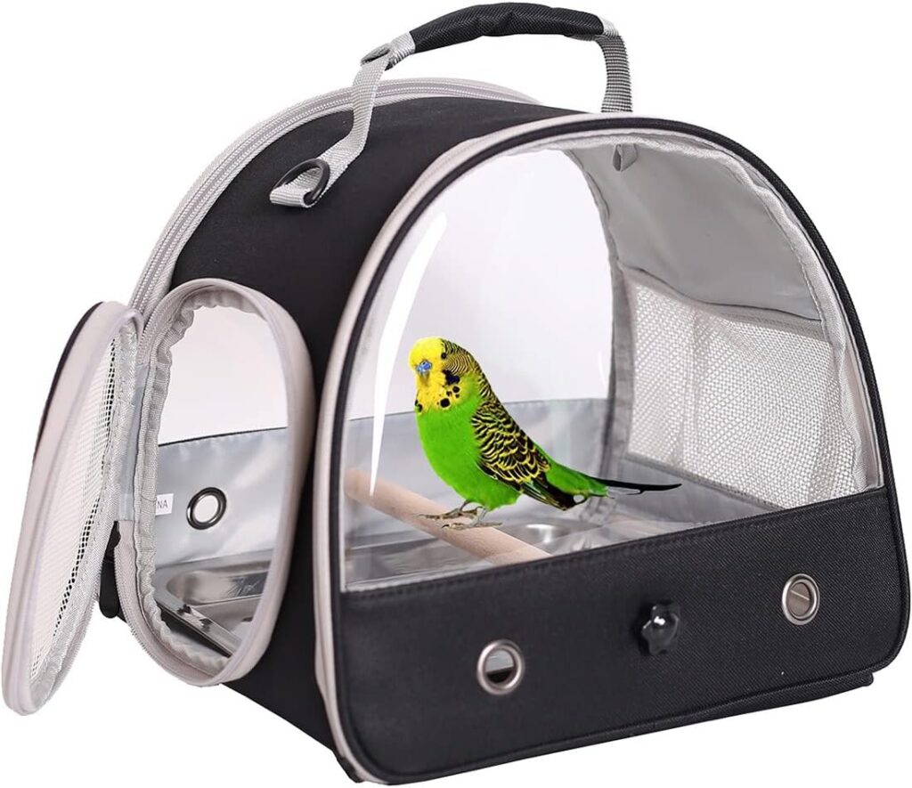 Bird Travel Carrier, Portable Small Bird Parrot Parakeet Carrier with Standing Perch and Stainless Steel Tray, Side Access Window Collapsible