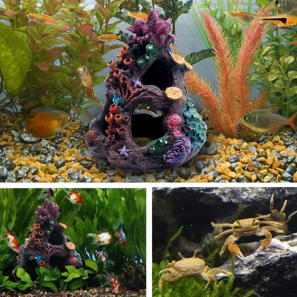 Coral Aquarium Reef Decoration - Resin Fish Tank Mountain Cave Ornaments Betta Fish Sleep Rest House Hide Play Breed…