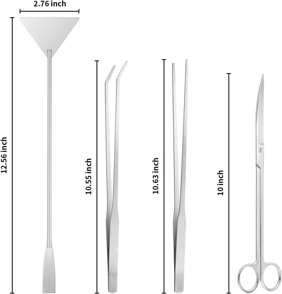 Ohtomber Aquascape Tools Aquarium Kit - 4PCS Terrarium Supplies Include Long Tweezers for Terrarium, Feeding Tongs, Aquarium Scissors, Aquarium Algae Scraper for Fish Tank Cleaning Plant Trimming