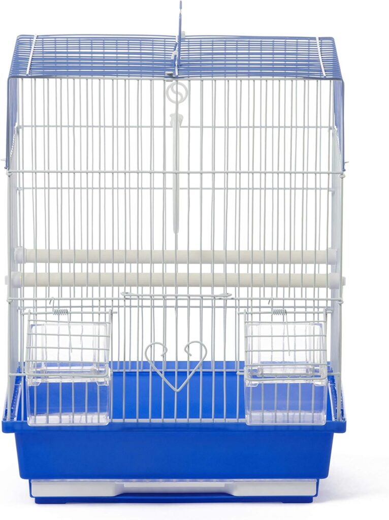 Prevue Pet Products Flat Top Economy Parakeet and Small Bird Cage with White Wire, Blue Plastic Base with Removable Tray