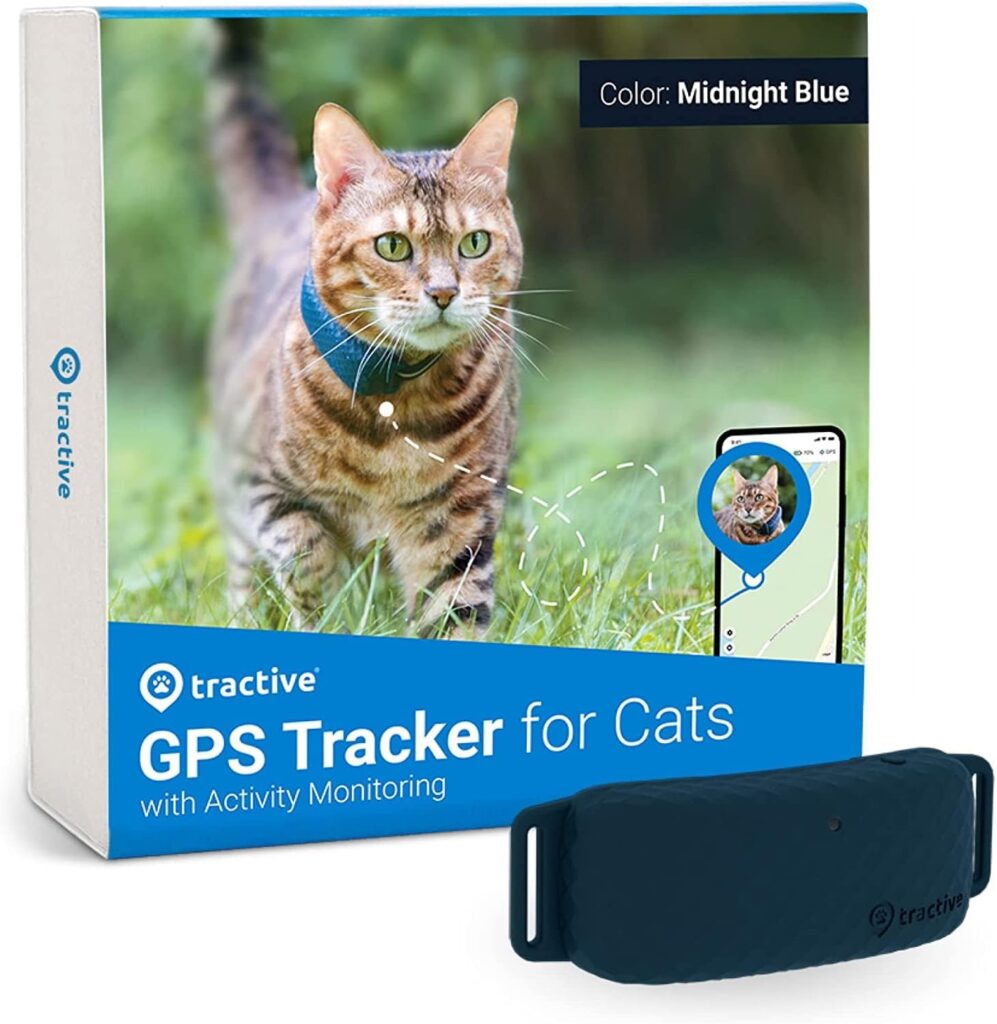 Tractive GPS Tracker  Health Monitoring for Cats (9 lbs+) - Market Leading Pet GPS Location Tracker | Wellness  Escape Alerts | Waterproof | Works with Any Collar (Dark Blue)