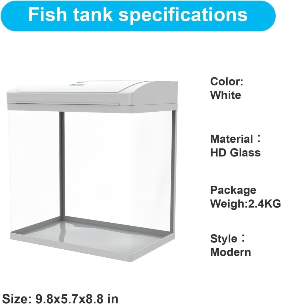 UTFFEDY Glass Fish Tank, 2 Gallon Betta Aquarium Beginner Kit Multi-Functional Small Fish Bowl with LED, Filter, Crystal Stones, Plastic Plants Ornament and Other Accessories for Decor Tabletop Gift