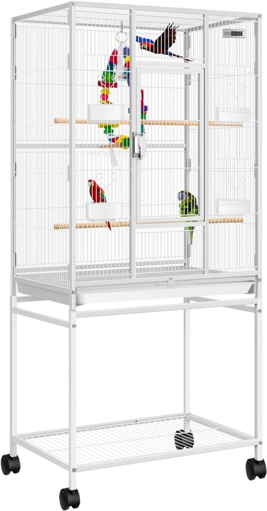 VIVOHOME 54 Inch Wrought Iron Large Bird Flight Cage with Rolling Stand for African Grey Parrot Cockatiel Sun Parakeet Conure Lovebird Canary White