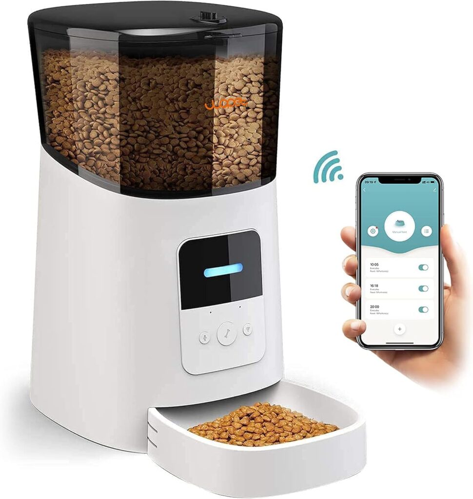 WOPET 6L Automatic Cat Food Dispenser,WiFi Automatic Cat Feeder with APP Control for Remote Feeding,Automatic Dog Feeder with Low Food Sensor and Voice Recorder,Up to 15 Meals per Day (White)