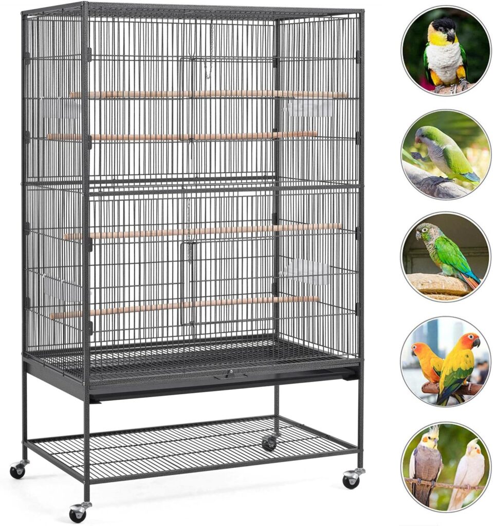 Yaheetech 52-inch Wrought Steel Standing Large Flight King Bird Cage for Cockatiels African Grey Quaker Amazon Sun Parakeets Green Cheek Conures Pigeons Parrot Bird Cage Birdcage with Stand