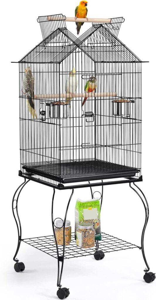 Yaheetech 57-Inch Rolling Open Top Roof Bird Cage for Mid-Sized Parrots Cockatiels Caique Quaker Monk Indian Ring Neck Green Cheek Conure Middle Bird Cage with Detachable Stand