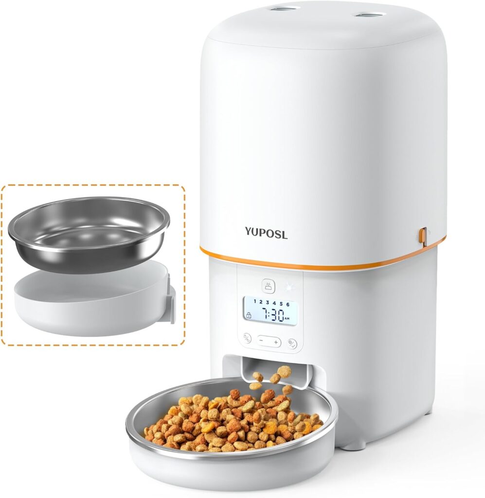 Yuposl Automatic Cat Feeders - 16cup/136oz Cat Food Dispenser Easy to Use, Timed Automatic Pet Feeder with Over 180-day Battery Life, 1-6 Meals Dry Food Programmable Portion Control Also for Dogs