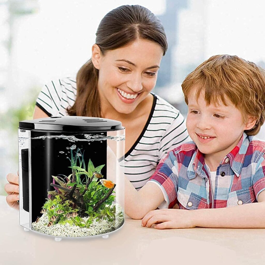 1.2 Gallon Betta Aquarium Starter Kits Fish Tank with LED Light and Filter Pump Black (320black)