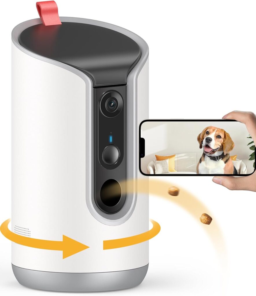 2K Pet Camera Treat Dispenser, 360°View Dog Camera with Phone App, 5G2.4G WiFi 2-Way Talk Pet Camera Indoor for Cats Remote Treat Tossing, Motion Alerts, Auto Tracking