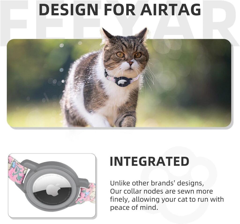 AirTag Cat Collar Breakaway, Integrated GPS Cat Collar with Apple Air Tag Holder, Air Tag Cat Tracker Collars with Bells for Girl Boy Cats, Kittens and Puppies (Blue)