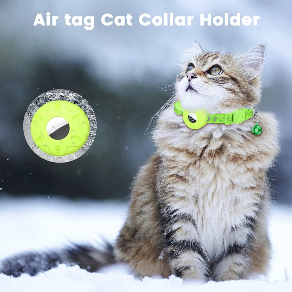 Airtag Cat Collar, Noble Refective Collar for Cat with Safety Buckle and Waterproof Air Tag Holder in 3/8 Width, Cat Airtag Collar, Cat GPS Tracker Collar Compatible with Apple Airtag for Cat Kitten