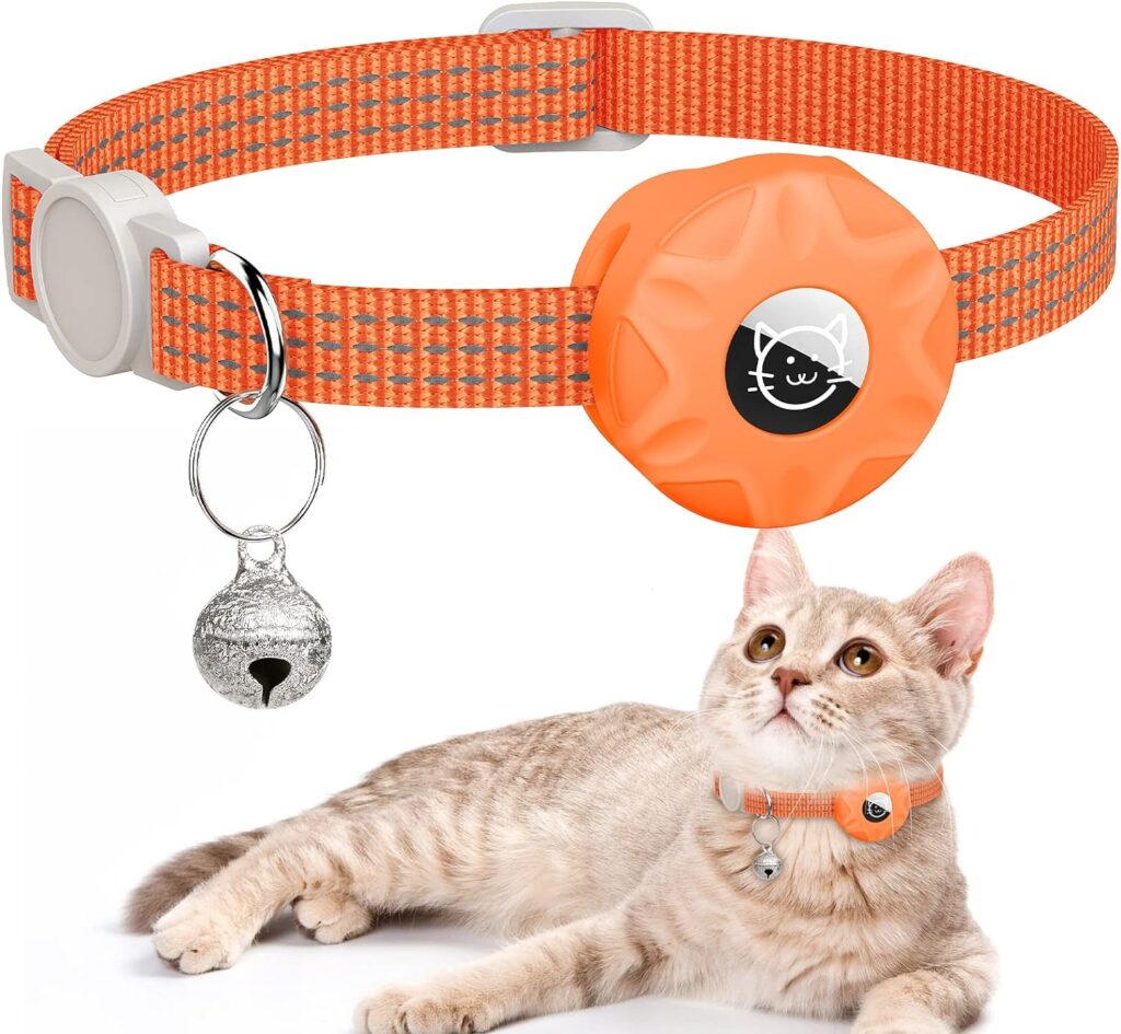 AirTag Cat Collar, Reflective Kitten Collar Breakaway Apple Air Tag Cat Collar, GPS Cat Collar with AirTag Holder and Bell, Lightweight Tracker Cat Collars for Girl Boy Cats Kittens Puppies (White)