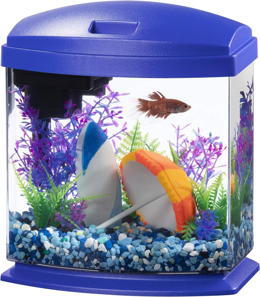 Aqueon LED MiniBow Small Aquarium Fish Tank Kit with SmartClean Technology, Blue, 1 Gallon