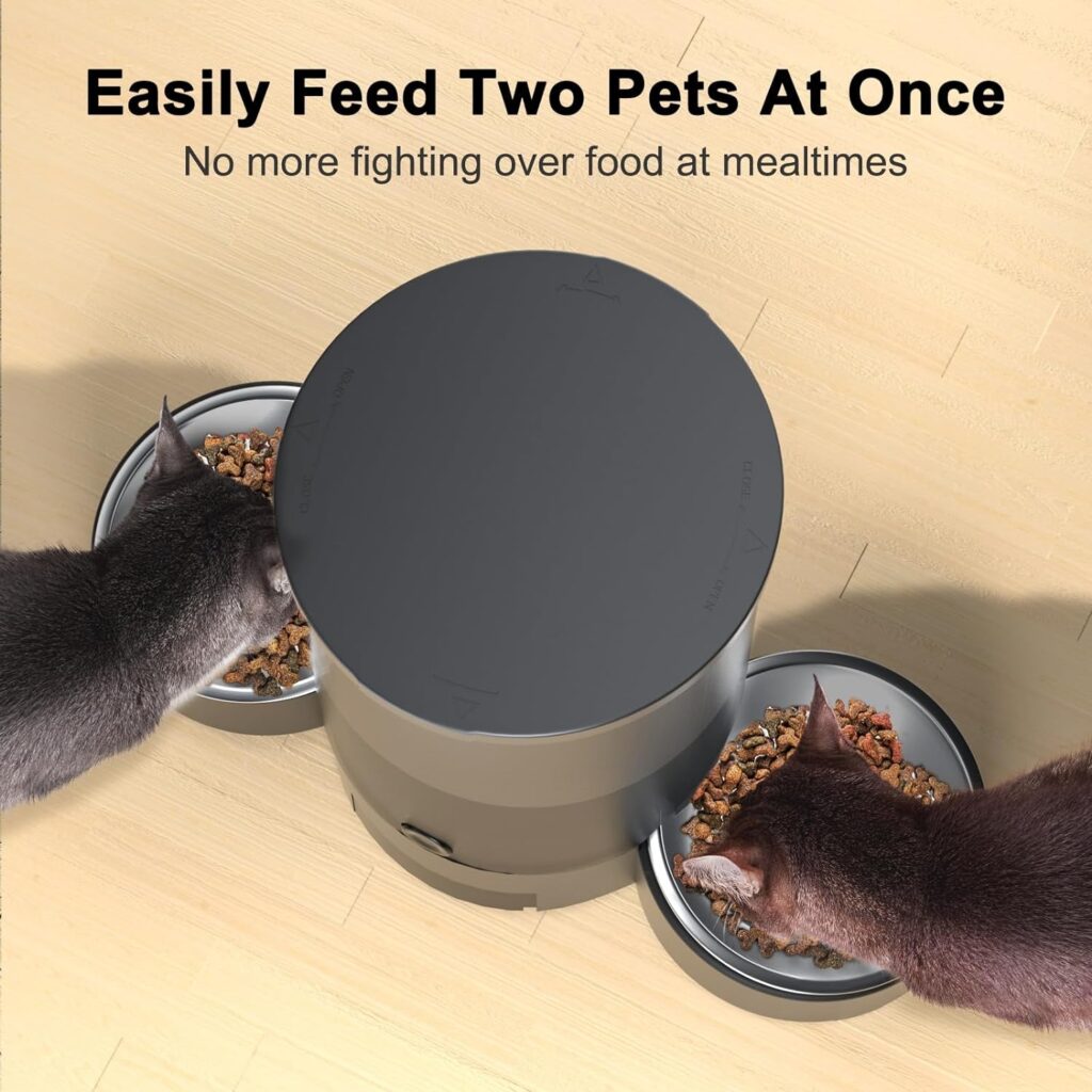 Automatic Cat Feeder for 2 Cats, SURDY 2.4G WiFi Smart Pet Feeder with APP Control for Remote Feeding, 3L Timed Pet Feeder Programmable 1-10 Meals, Dual Power Supply, Desiccant Bag, 10s Meal Call