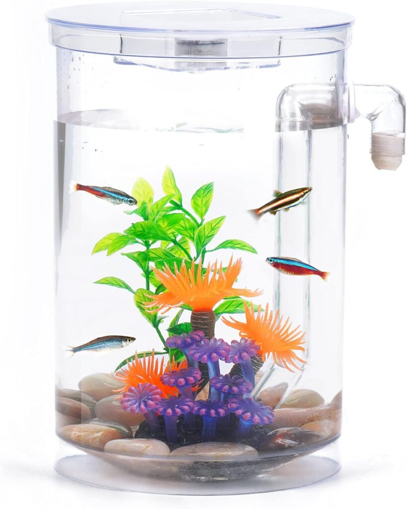 Betta Fish Tank, 360 Aquarium with LED Light, 1 Gallon Fish Bowl, Small Fish Tank Starter Kit, Beta Fish Tank Self Cleaning as Desktop Decoration for Office Home Room Decor