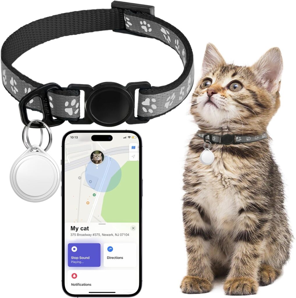 Cat Tracker - 2 in 1 Waterproof Location GPS Tracker for Cats - No Monthly Fee - Reflective Real-Time GPS Tracking Collar - Works with Apple Find My (Only iOS)