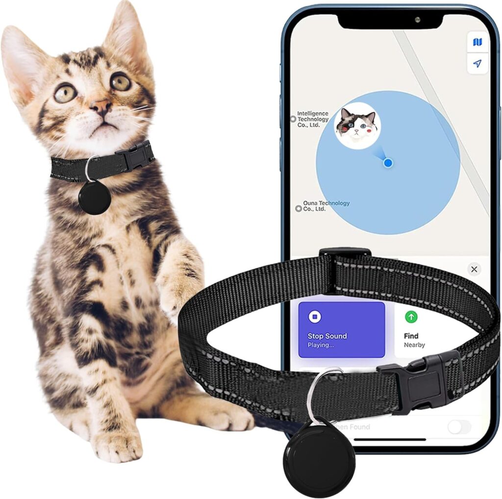 Cat Tracker GPS Collar for Cats - Electronic Pet Locator (Only iOS) - Waterproof  Compatible with Apple Find My - No Monthly Fee - Tiny Small Cats Kitten Medium Large Tracking Smart Collar