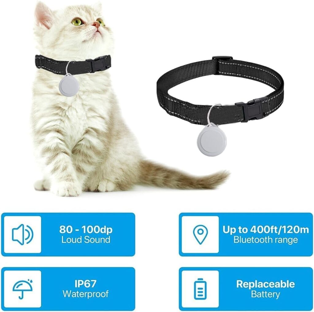 Cat Tracker GPS Collar for Cats - Waterproof  Compatible with Apple Find My, Electronic Pet Locator - No Monthly Fee - Tiny Small Cats Kitten Medium Large Tracking Smart Collar