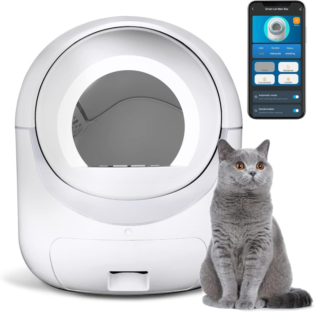 Cleanpethome Self Cleaning Cat Litter Box, Automatic Cat Litter Box with APP Control Odor Removal Safety Protection for Multiple Cats