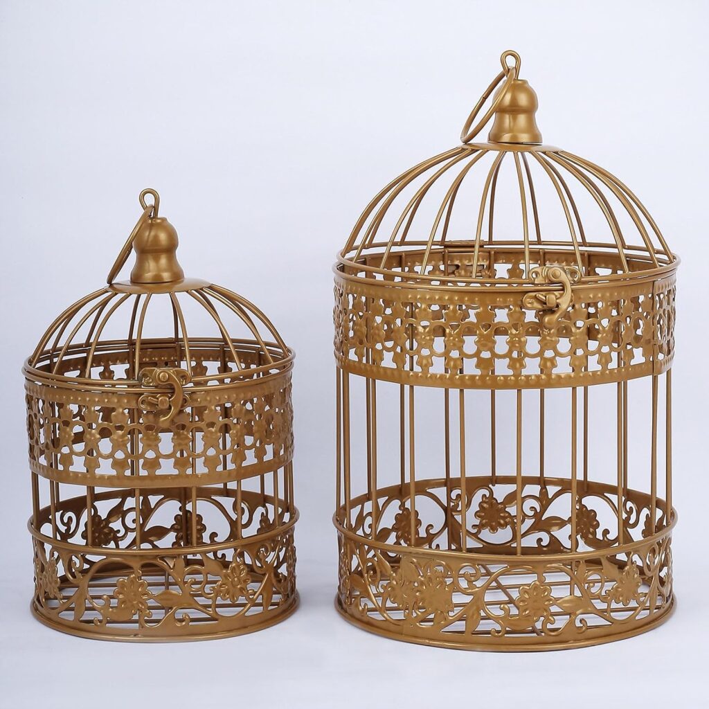 Efavormart 2 Sets of Large Metallic Gold Bird Cage Wedding Centerpiece Table Party Decor All Occasions - 9,13 Tall