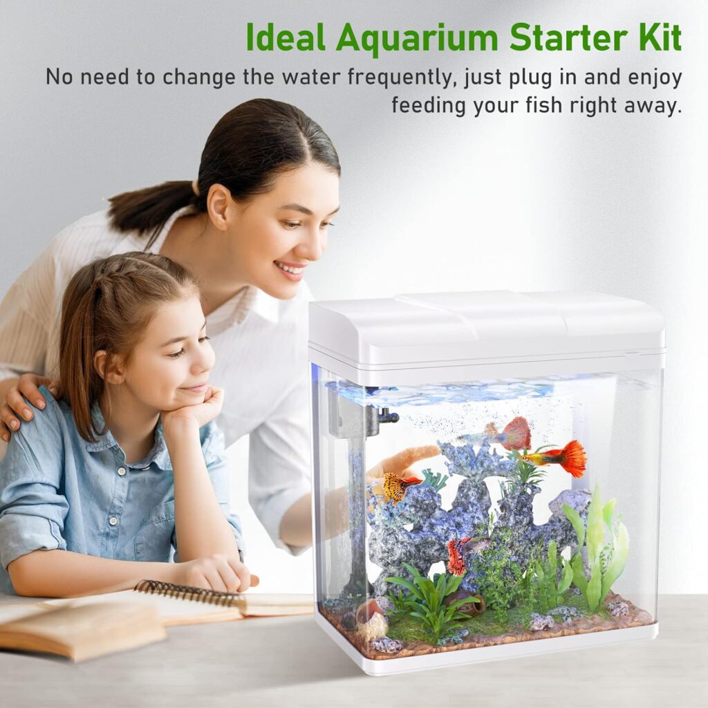 Fish Tank, 1.7 Gallon Glass Aquarium with Air Pump  LED Light  Filter, Small Fish Tank for Betta Fish Starter Kit (Black)