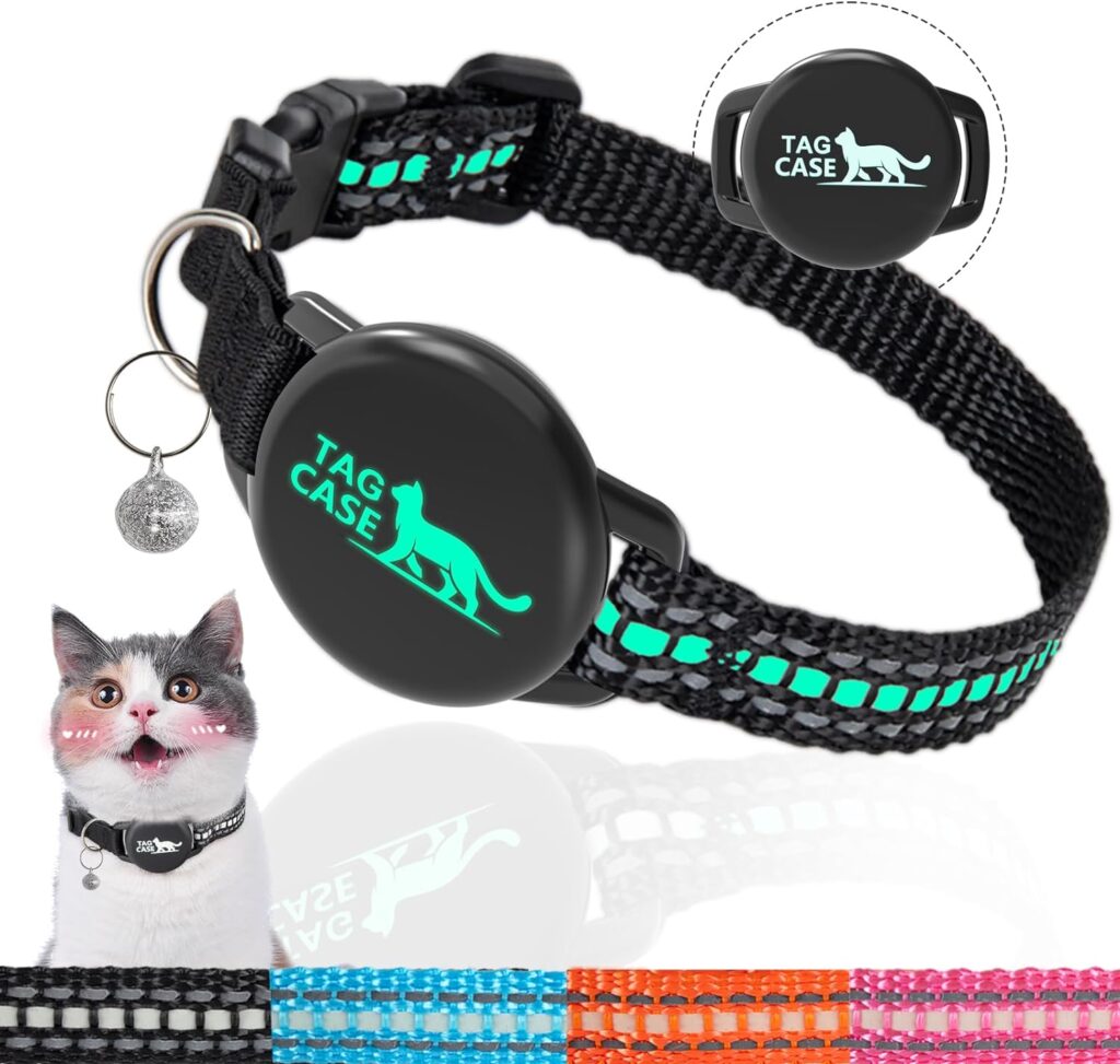 Luminous Airtag Cat Collar,PROFAVO Apple Air Tag Cat Collar with Airtag Holder,Reflective Cat GPS Tracker Collar for Girl Boy Small Cats,Kittens,and Puppies (with Bell)