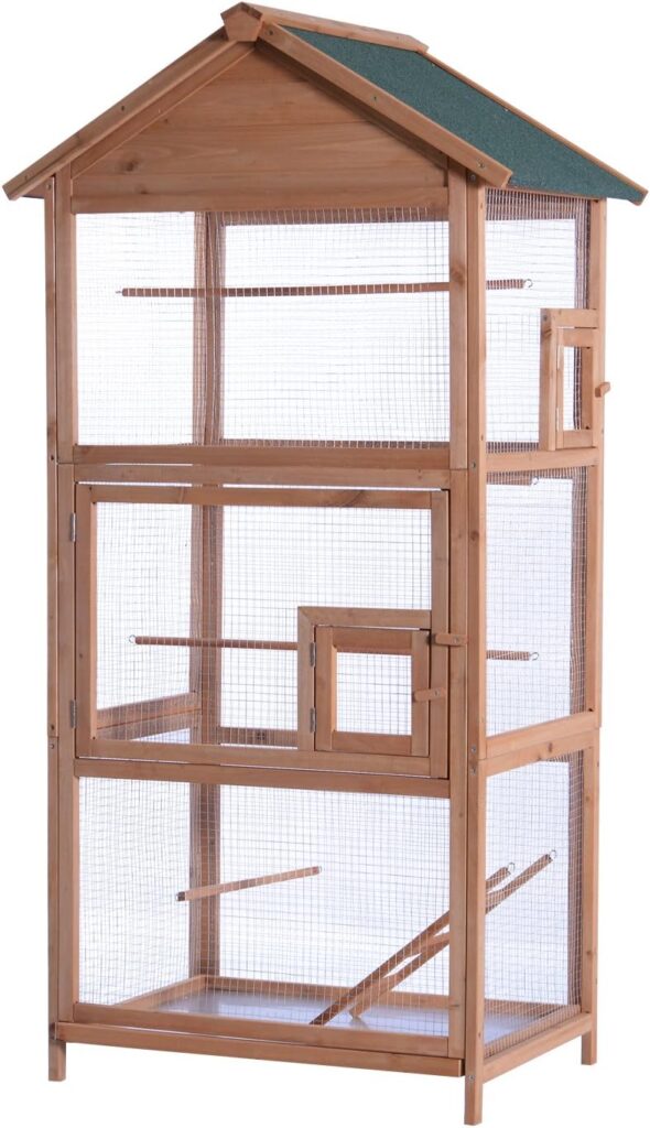 MCombo 70 inch Outdoor Aviary Bird Cage Wooden Vertical Play House Pet Parrot Cages with Stand 6011-0011L