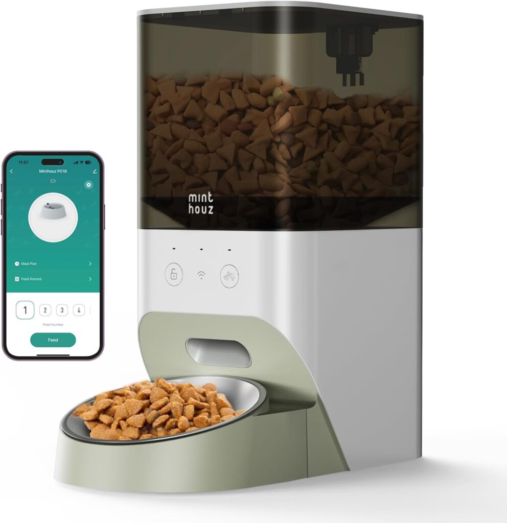 Minthouz Automatic Cat Feeder - 4L Auto Dog Feeder with APP Control for Remote Feeding, Smart Pet Feeders Automatic for Dry Food, 1-10 Meals Per Day  30s Voice Recorder