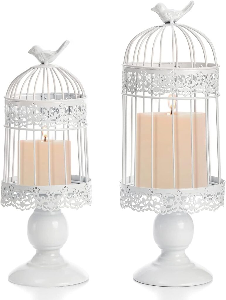 Okllen Set of 2 Bird Cage Candle Holders, Iron Candlestick Lantern, Decorative Candle Holder for Wedding Table Centerpiece, Home Decor, Party Supplies