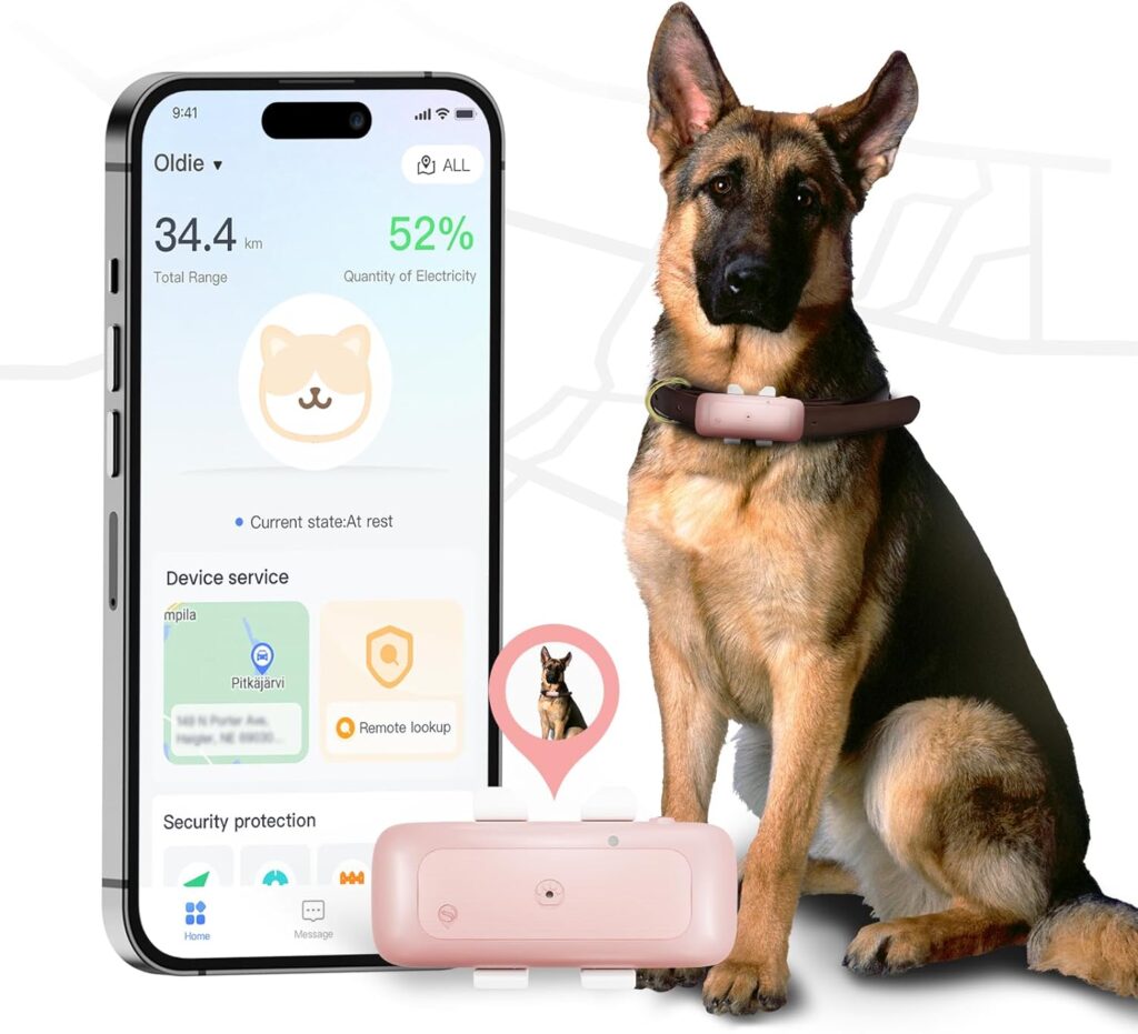 P1 GPS Cat Dog Tracker - for Anti Lost No Distance Limited, Waterproof, Real Time Tracking  Smart Activity Tracking Device, Fits All Pet Collars (Pink)