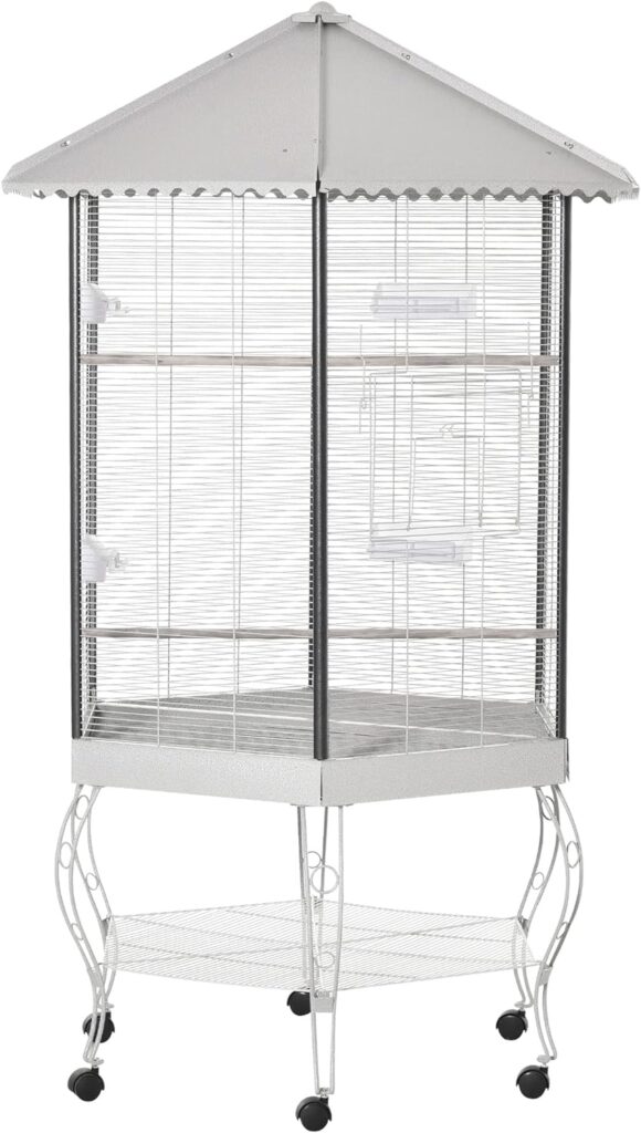 PawHut 44 Hexagon Covered Canopy Portable Aviary Flight Bird Cage With Storage