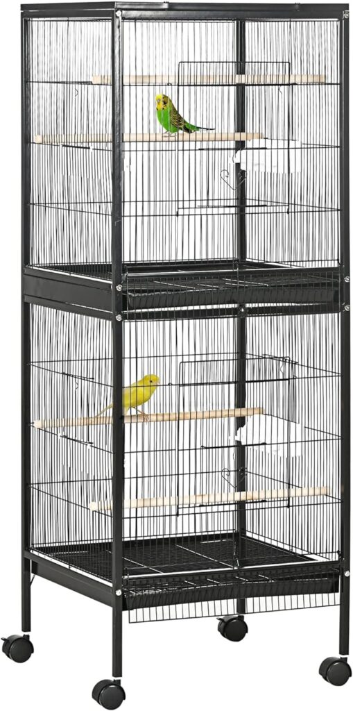 PawHut Large Bird Cage with 1.7 ft. Width for Wingspan, Bird Aviary Indoor with Multi-Door Design, Fit for a Canary, Finch, Conure, 55, Black