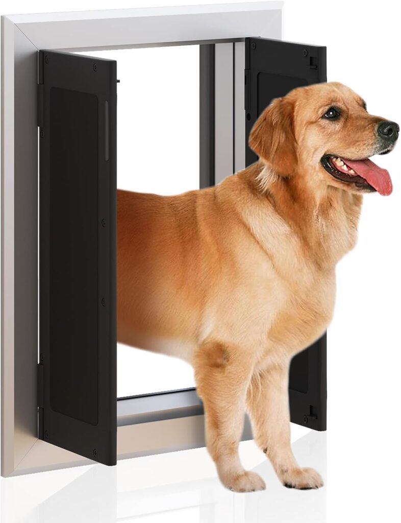 Pet Door, Large Dog Door for Exterior Doors with Double Automatic Closing Magnetic Flaps, Aluminum Doggy Door Cat Door, Install in Interior and Exterior Doors or Walls, Pets Up to 100 lbs