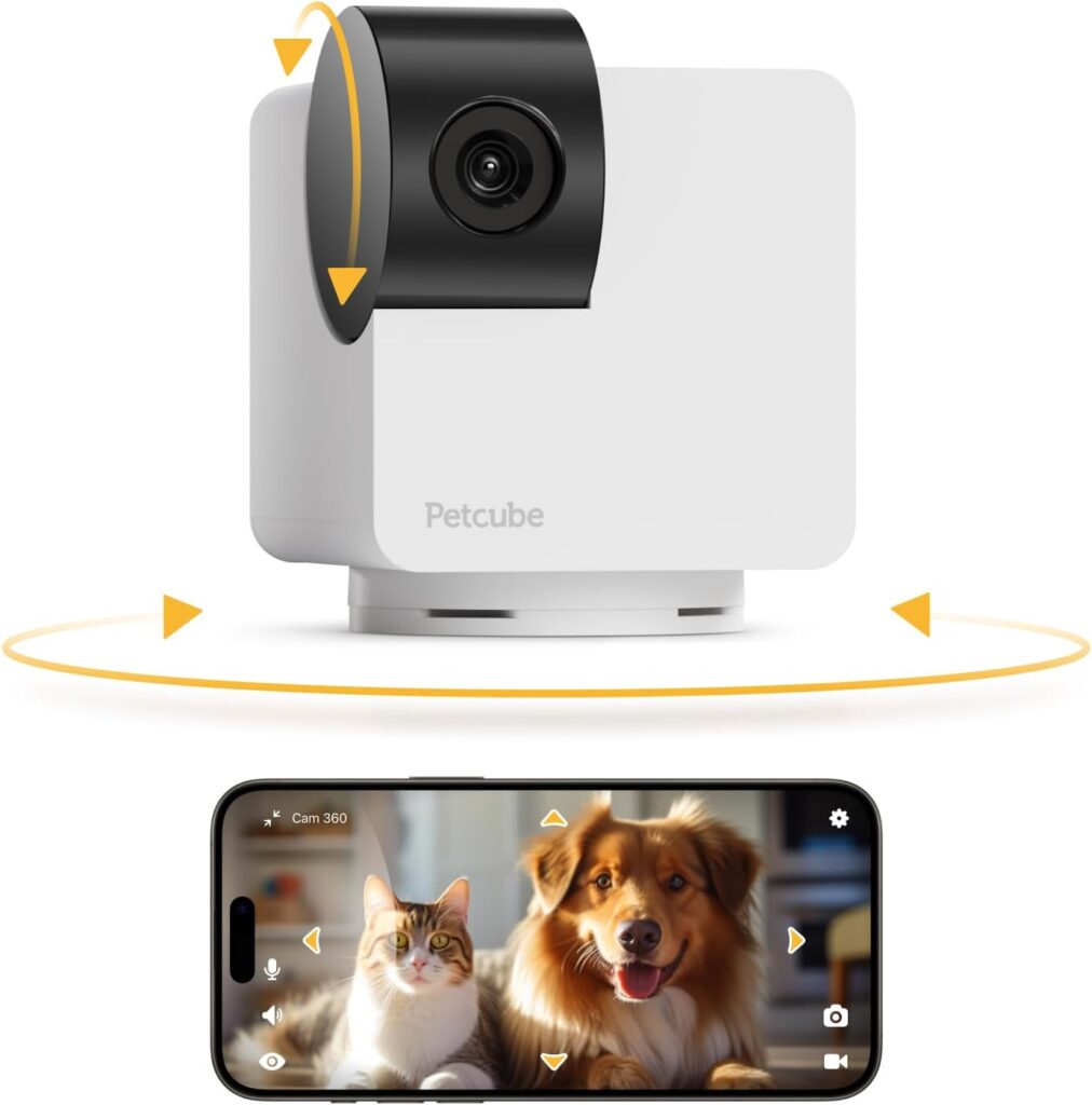 Petcube Cam 360 Camera | Ultimate Interactive WiFi Pet and Home Security Pan-Tilt Camera with Phone App, 1080p HD Video, 360° Rotation, Night Vision, Smart Alerts for Home Surveillance