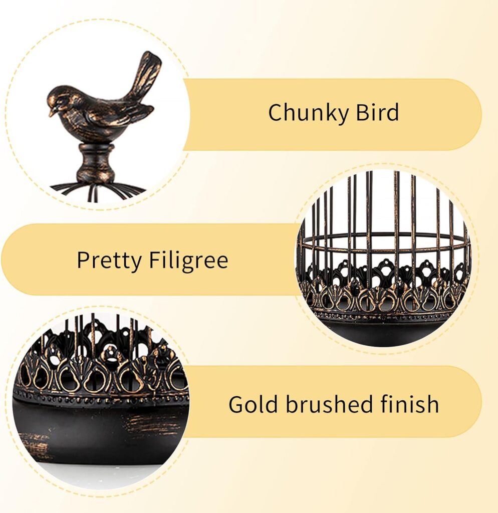 Romadedi Bird Cage Decor Lanterns Decorative - Set of 2 Birdcage Candle Holders for Pillar Candles Vintage Shabby Chic Home Decorations for Table Centerpiece Party Wedding Festive, Black