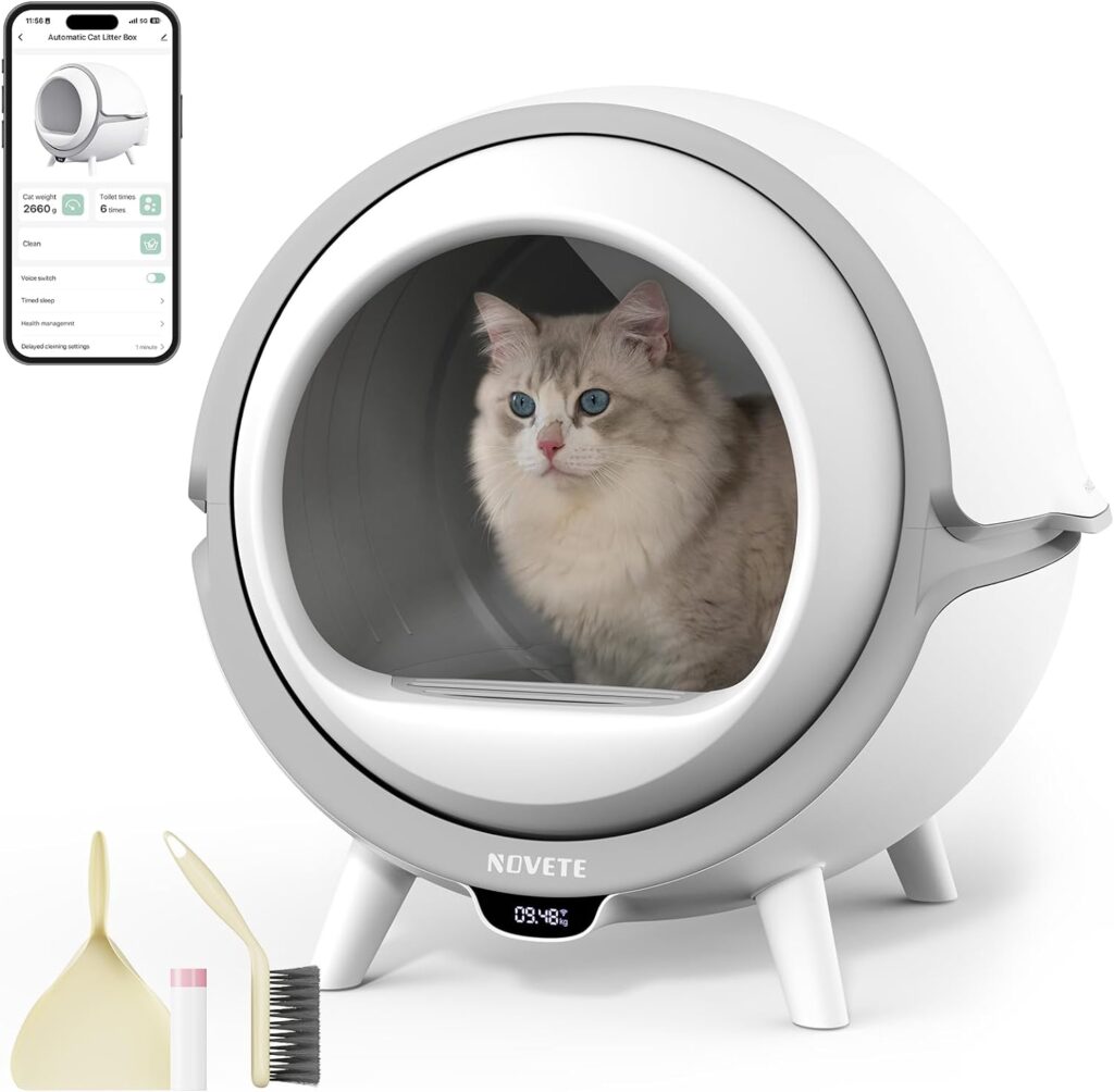 Self Cleaning Cat Litter Box, 75L + 9L Large Capacity Automatic Cat Litter Box, Smart Litter Box with APP Control  Anti-Pinch Safety Protection, CLB0A