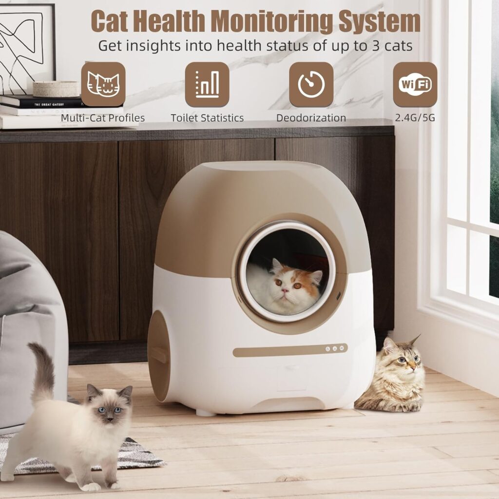 Self Cleaning Cat Litter Box, Automatic Cat Litter Box Self Cleaning with Air Duct  Mat  Liner, 80L Large Capacity for Multiple Cats, Support 5G/Health Monitoring/Odor-Removal, 1-Year Warranty