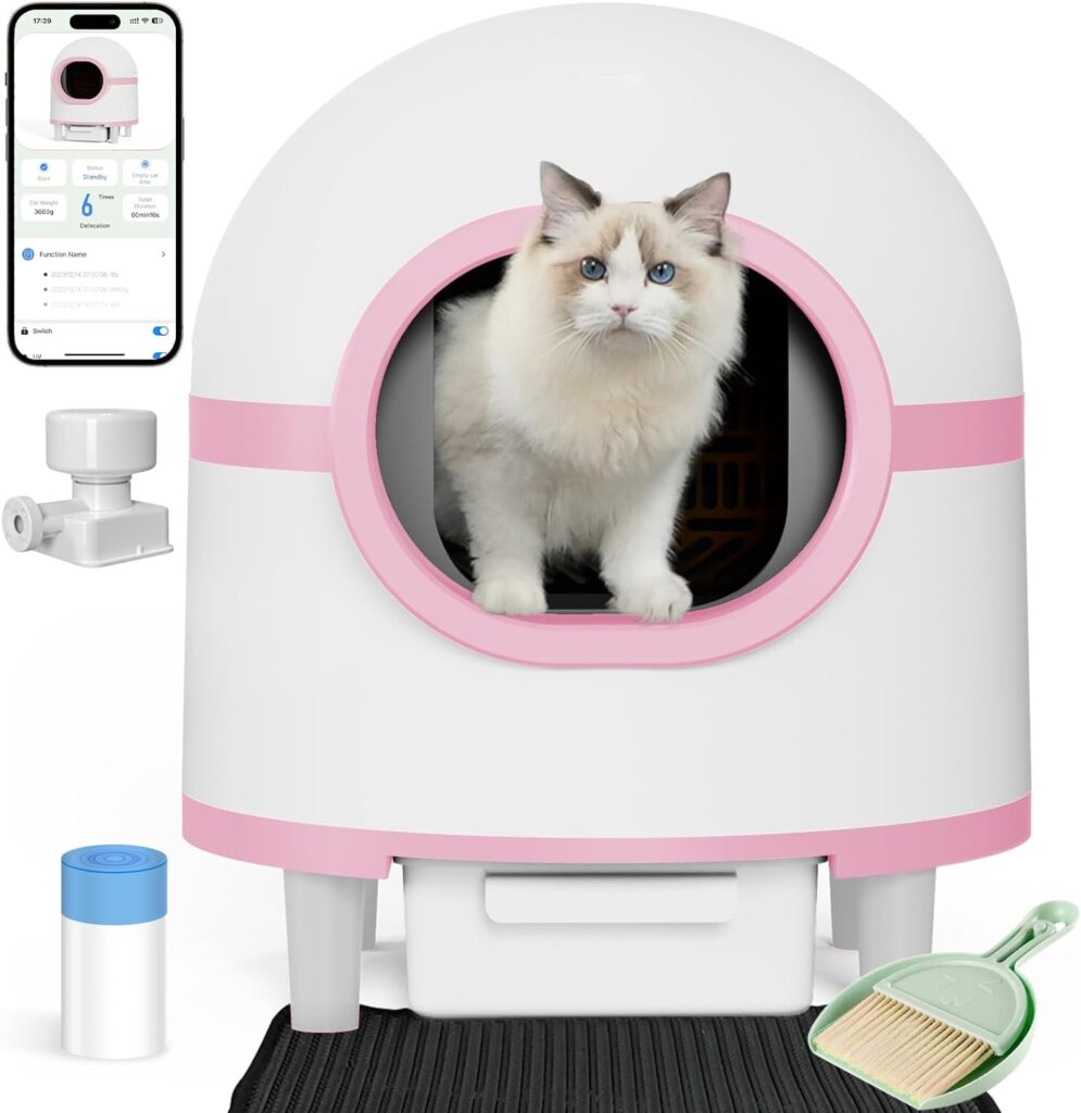 Self Cleaning Cat Litter Box, Safety Protection Automatic Cat Litter Box Self Cleaning for Multiple Cats, Double Odor Removal Smart Litter Box with Deodorizer  Mat  Liner - 2024 New Version