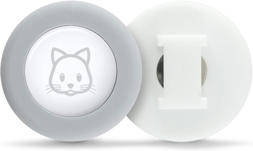 Sweet Baby Co. Airtag Cat Collar or Extra Small Dog Collar Holder 2 Pack, Fits Half Inch Collars for Pet, Compatible Apple Air Tag, Waterproof GPS Tracker Case Kitten Cats Dogs (White/Gray)