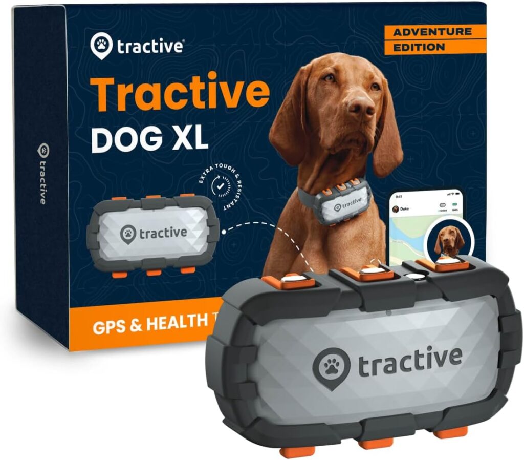 Tractive XL GPS Tracker  Health Monitoring for Dogs (50 lbs+) - Market Leading Pet GPS Location Tracker | Wellness  Escape Alerts | Waterproof | Works with Any Collar (Adventure Edition)