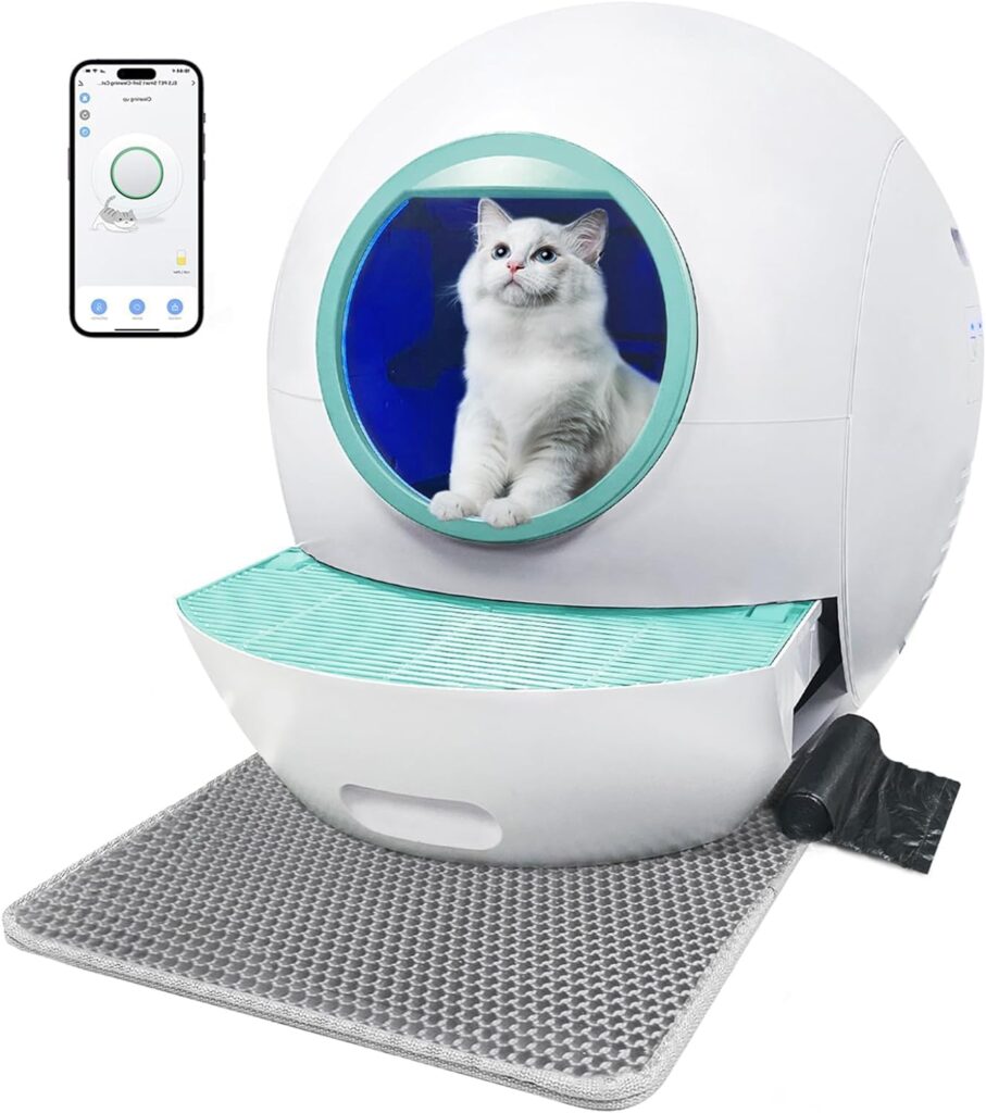 Upgrade Self-Cleaning Cat Litter Box, KungFuPet Automatic Cat Litter Box for Multi Cats, 60L Smart Litter Box with Mat  Liner, APP Control Odor Removal 1-Year KungFuPet W-arranty