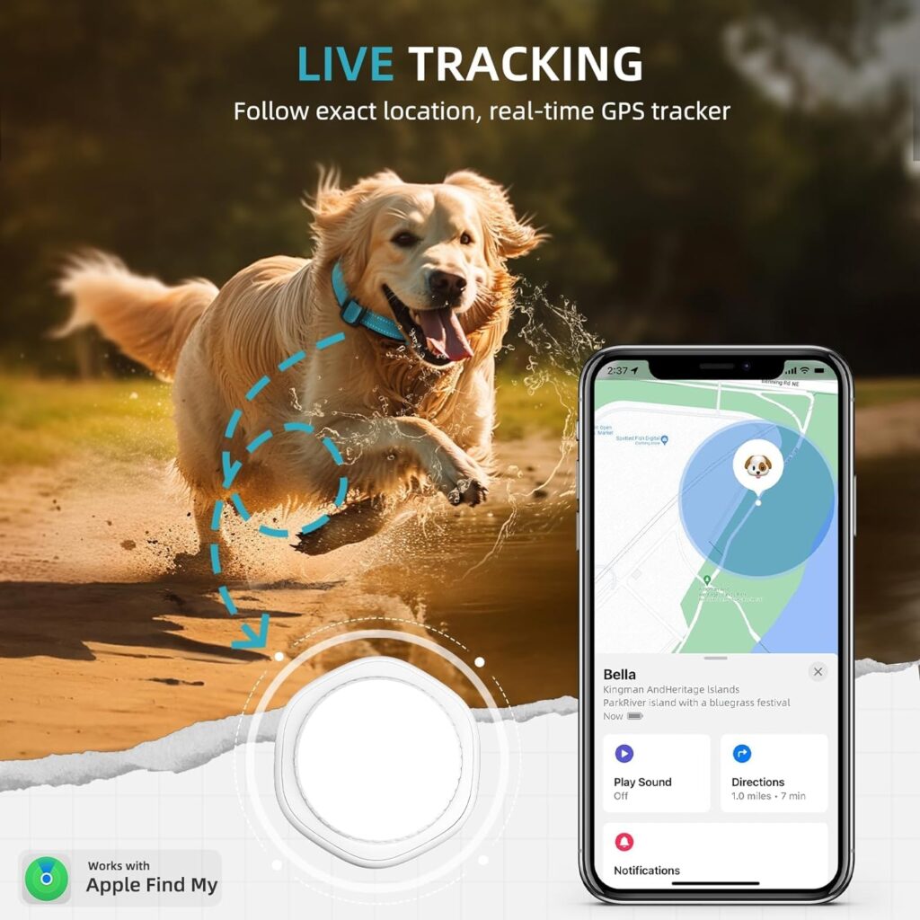 Vebiso GPS Tracker for Dogs, Waterproof Location Pet Tracking Smart Collar (iOS Only), No Monthly Fee Blue