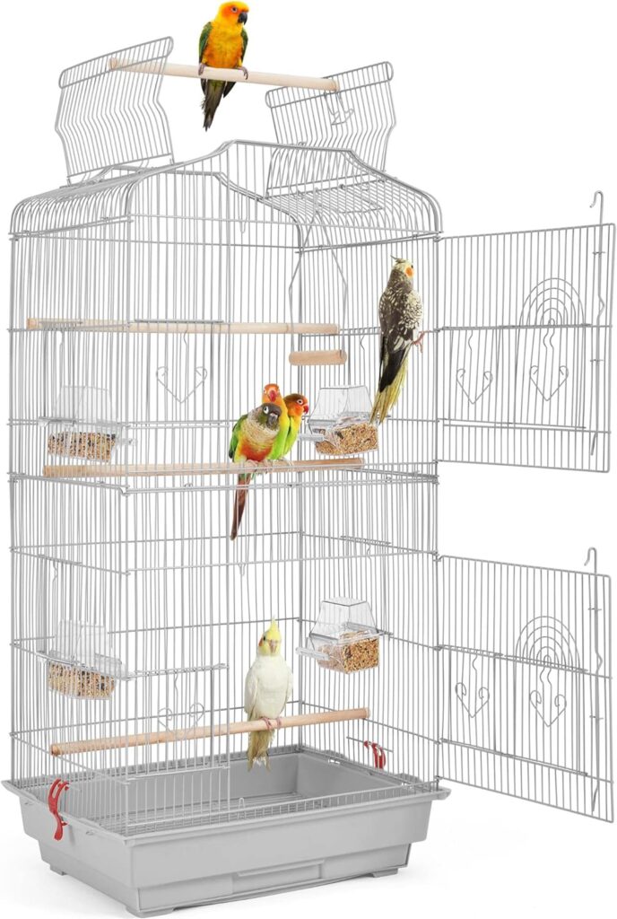 Yaheetech 41inch Iron Bird Cage Open Top Parrot Cage for Parakeet Canary Cockatiel Green Cheek Conure Small Parrots, Light Gray